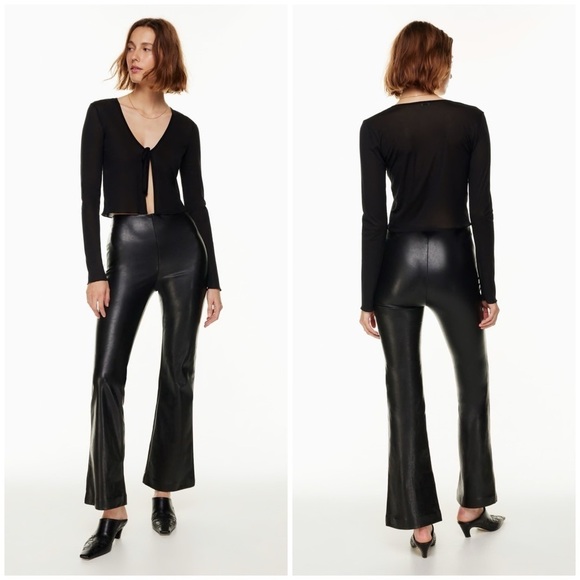 ARITZIA Wilfred Roma High Waisted Vegan Leather Flare Pant In Black - Picture 1 of 5